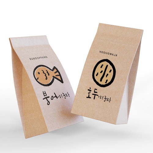 크라프트 코팅 호두, 붕어빵 일러스트 각대봉투  (소)